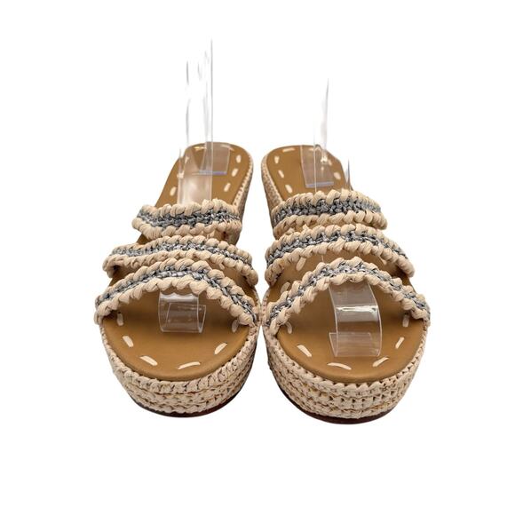 Carrie Forbes Said Raffia 3 Strap Neutral Gray Open Toe Espadrille Wedge Sandals - Picture 2 of 12